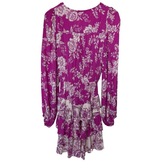 Kivari Maeve Women's Sz 4 Pink Floral Plunge Mini Dress Front Tie Casual Ruffle - Picture 8 of 11